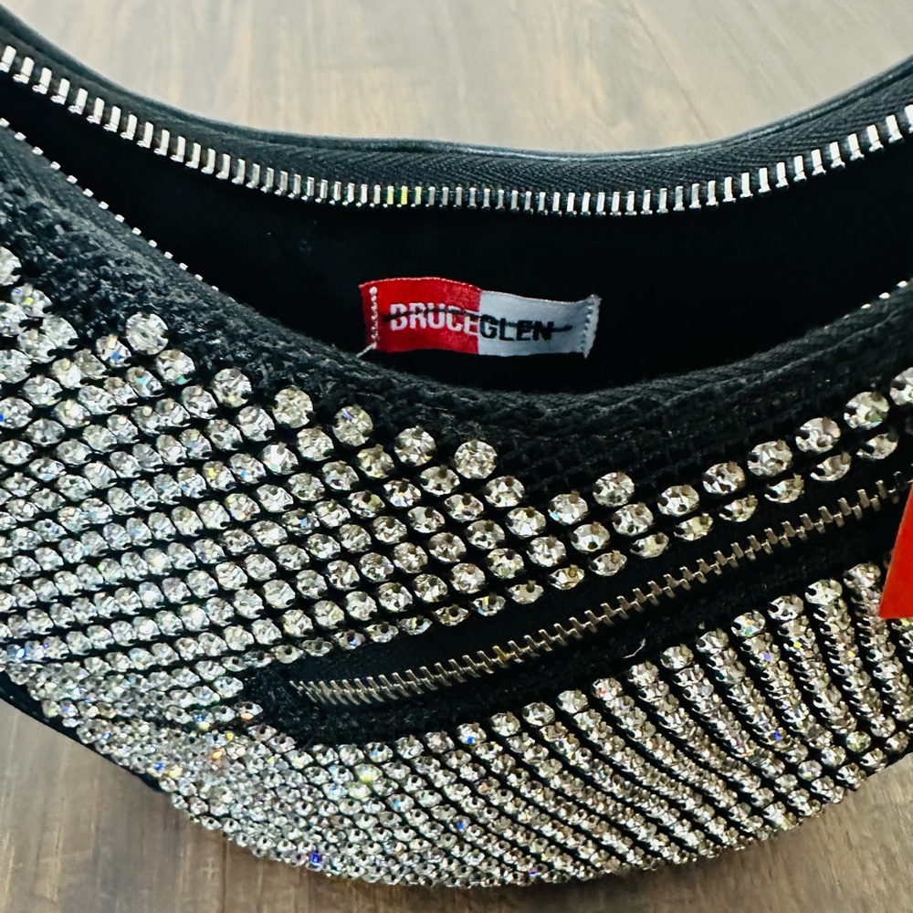 Bruce Glen Logo Mini Egg Rhinestone Mesh Hobo Bag - Picture 15 of 15